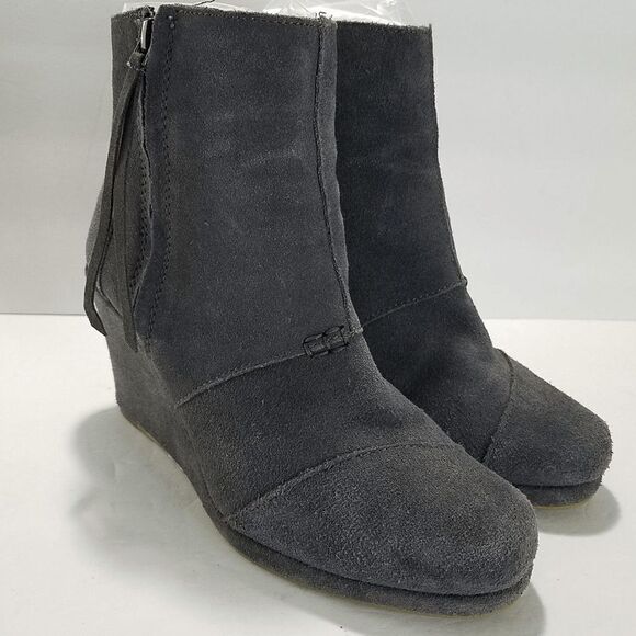 TOMS FOR WOMEN: DESERT WEDGE HIGH DARK GRAY SUEDE BOOTS SIZE 8 - Picture 1 of 14